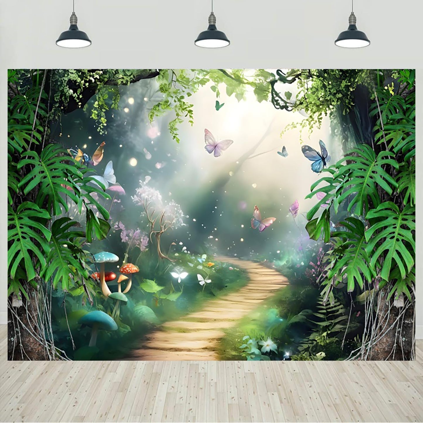 12x8ft Spring Enchanted Forest Backdrop for Kids Birthday Party