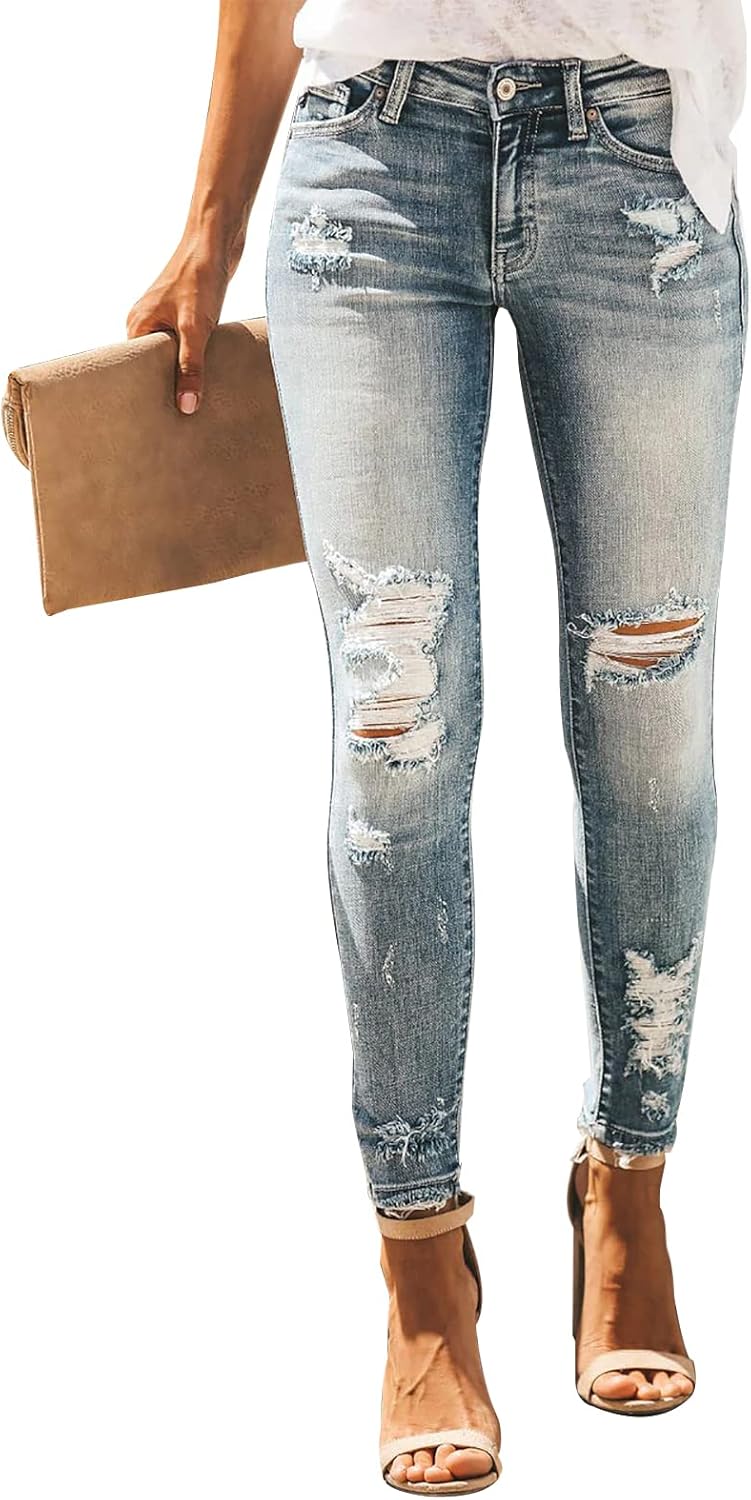 KUNMI Women's Ripped Skinny Slim Fit Jeans for Stylish Comfort