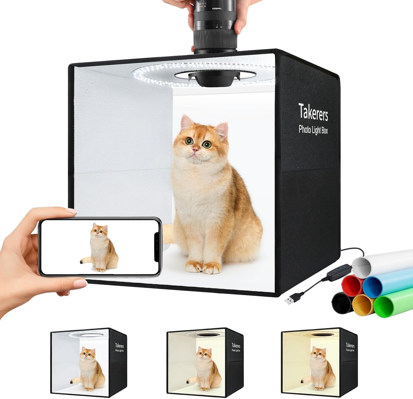 16x16 Photo Studio Light Box with Adjustable LEDs and Backdrops