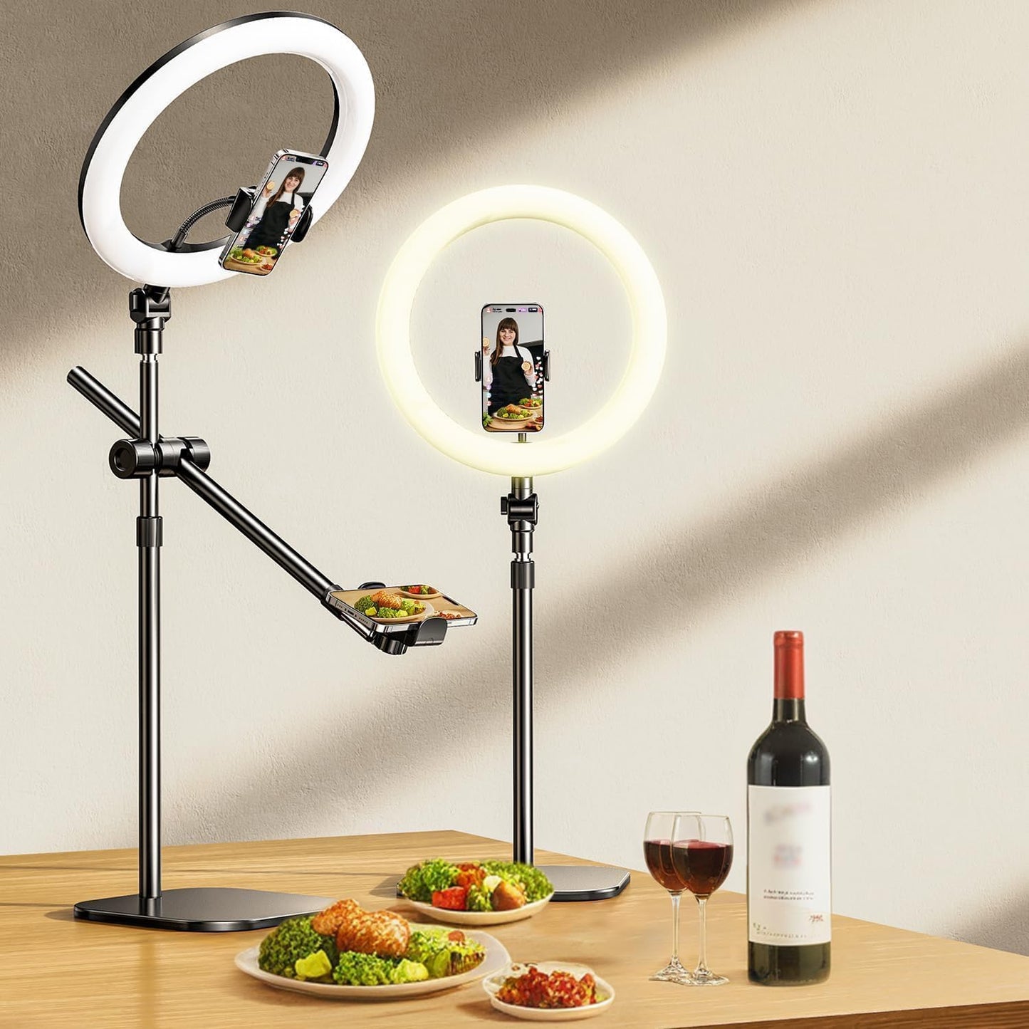 Overhead Phone Mount with Ring Light for Video Recording