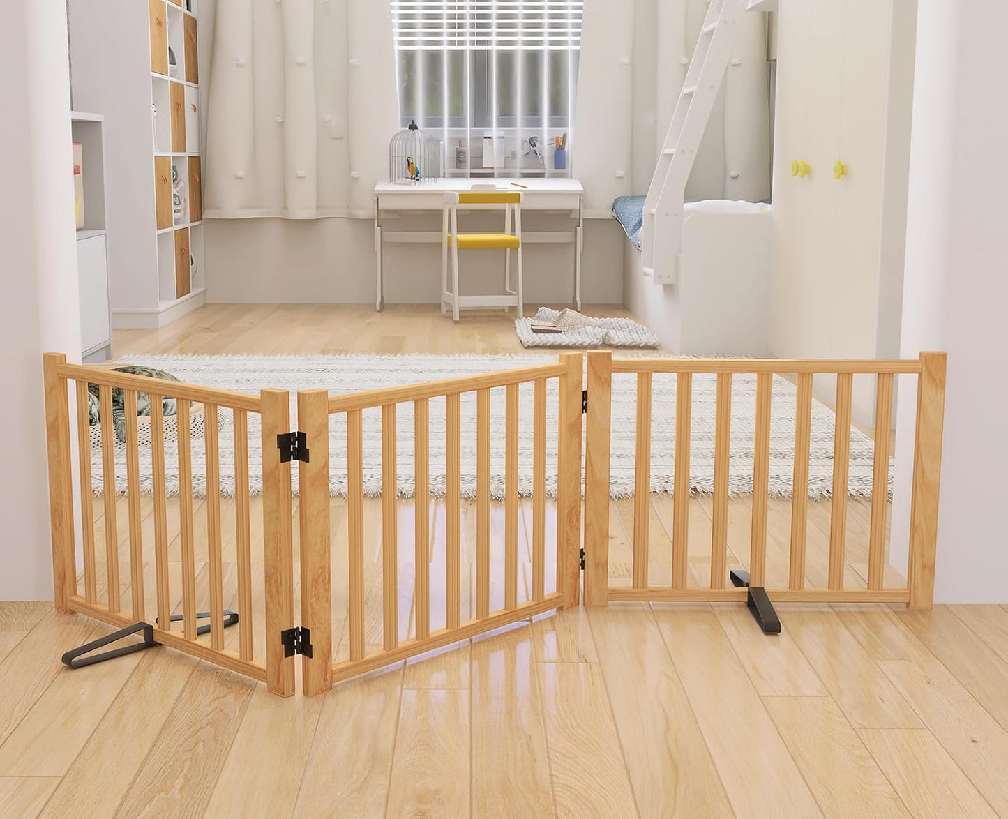 YOCAN Wooden Freestanding Dog Gates for Indoor Pet Safety