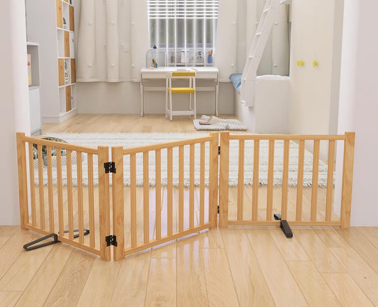 YOCAN Wooden Freestanding Dog Gates for Indoor Pet Safety