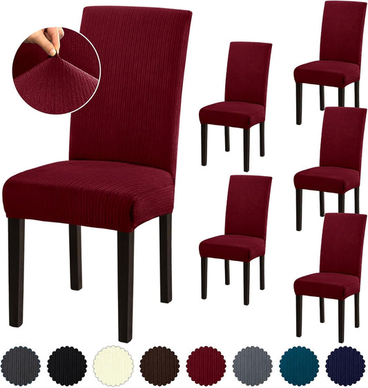 Stretch Dining Room Chair Covers Set of 6 in Wine Red Color