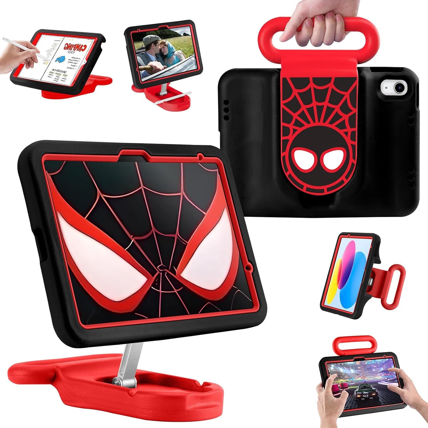 Adjustable Kids Case for iPad 10th Gen and Air 6/7 - Black Spider