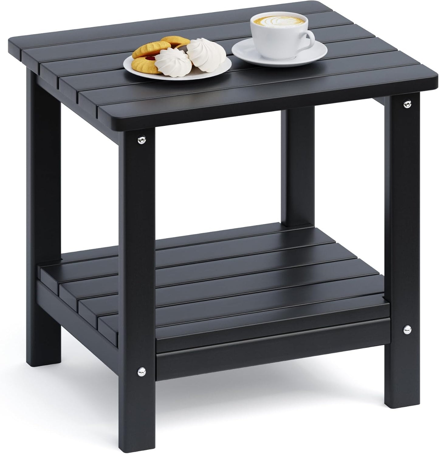 UDPATIO 2-Tier Side Table for Indoor & Outdoor Use, Black