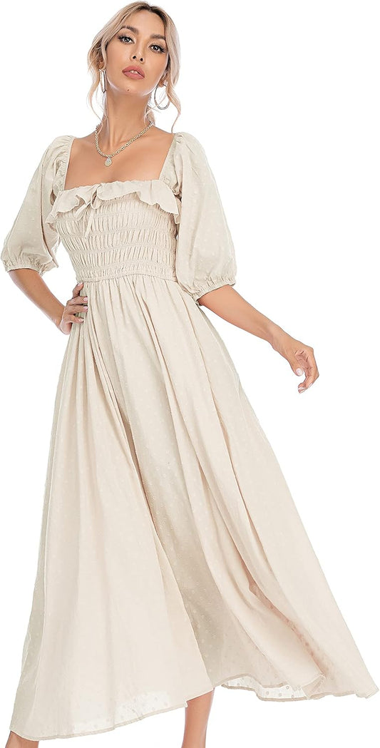 Ruffled Vintage Elegant Backless A Line Flowy Long Dresses