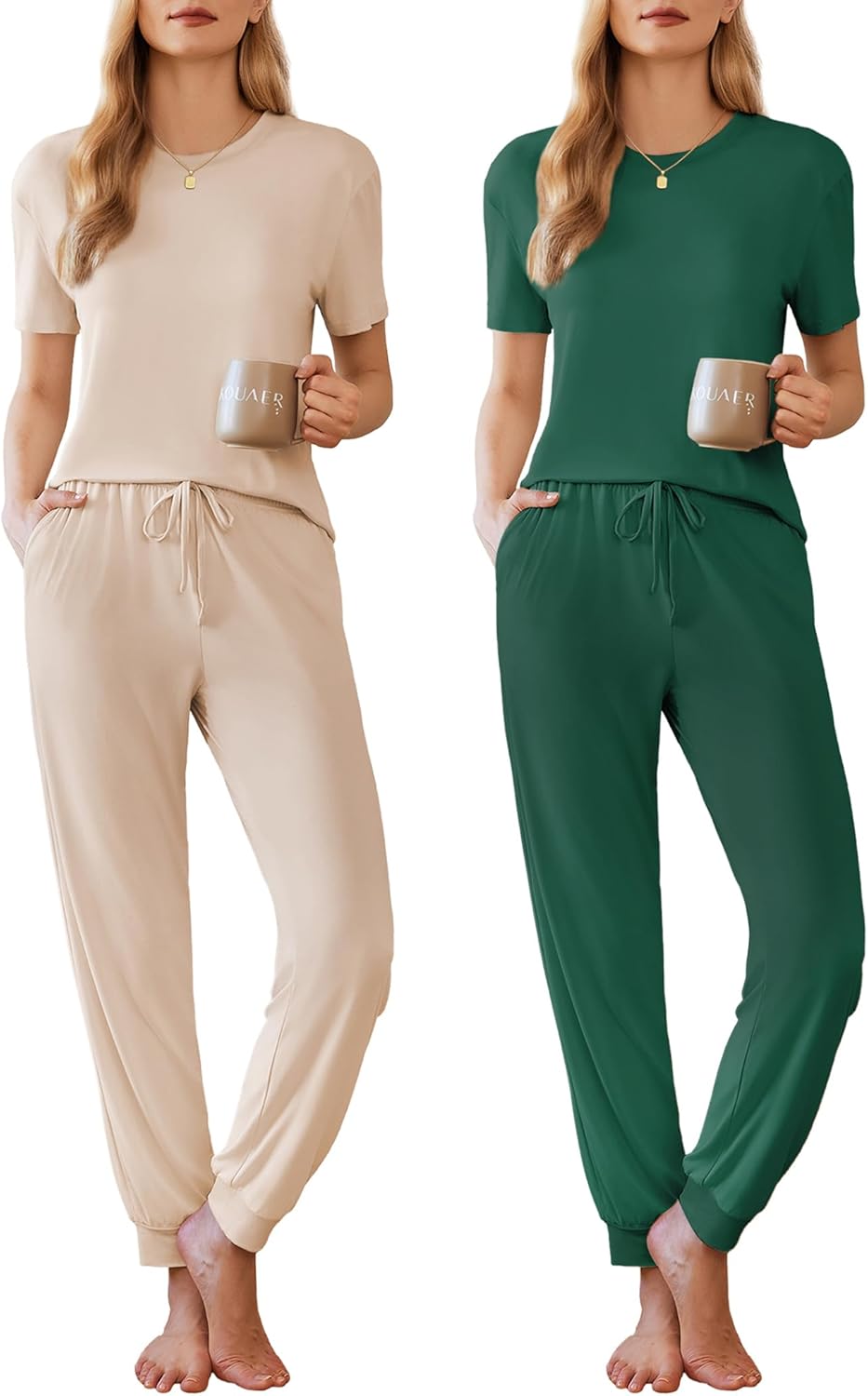 Ekouaer Womens Pajama Sets with Short Sleeve Tops and Jogger Pants