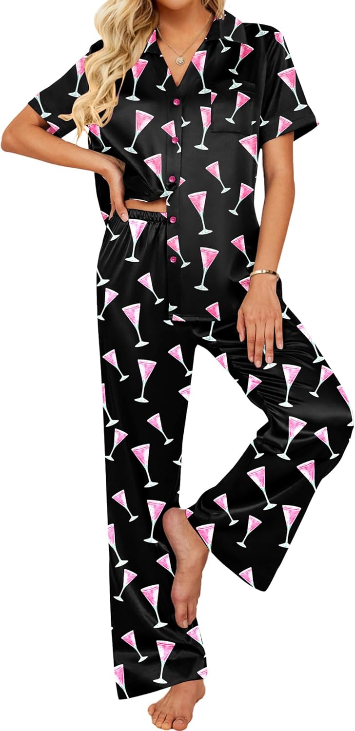 Ekouaer Silk Pajamas Set for Women - Soft Satin PJs with Pockets