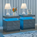 Grey Night Stand Set of 2 Modern Bedside Tables - LED Accent