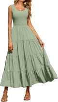Women's Casual Smocked Tank Tiered Maxi Sundress - Flattering Fit