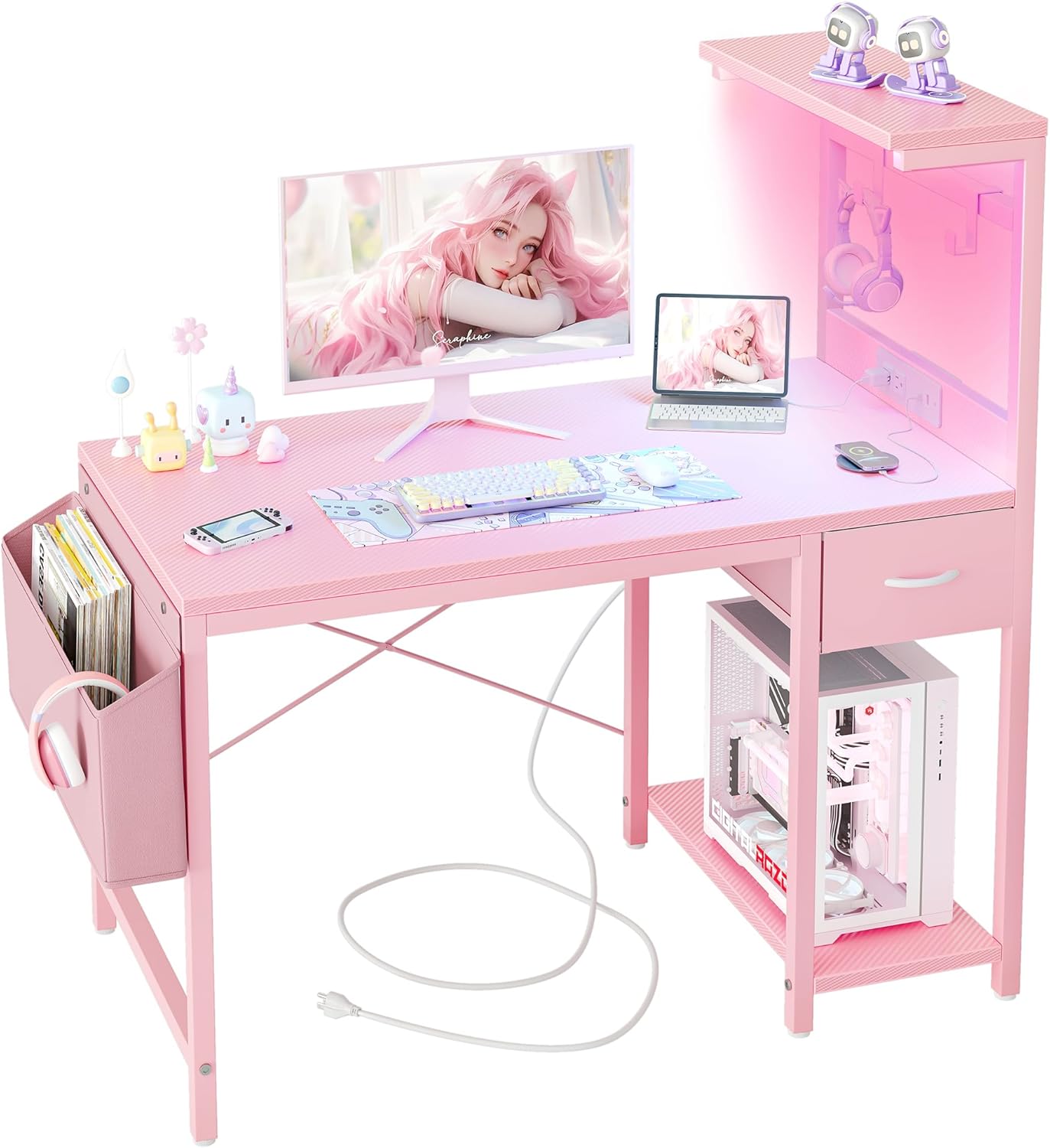 TIQLAB Gaming Desk 40 inch with Power Outlet and LED Light