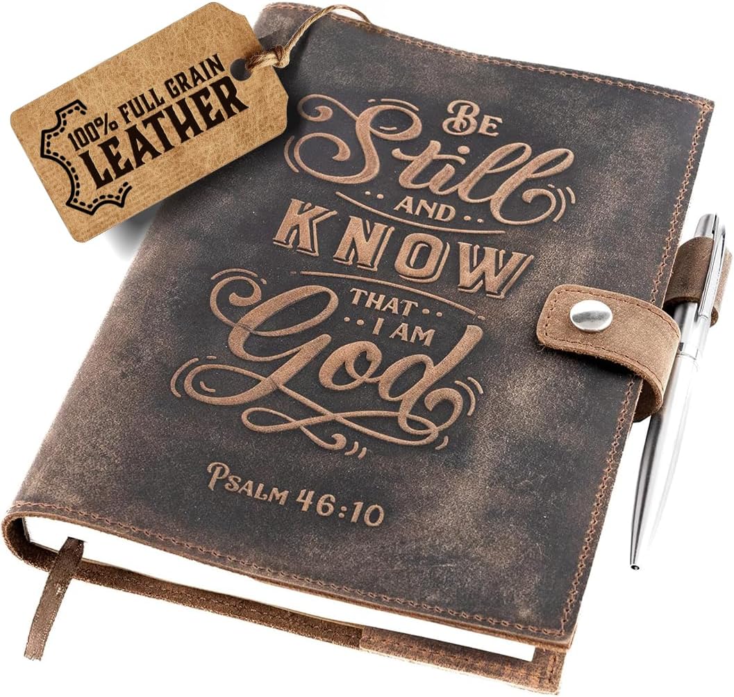 Refillable Leather Journal  Psalm 46:10 - Stylish & Functional