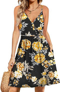 Summer Floral Spaghetti Strap Sundress - Lightweight Pocketed Dress