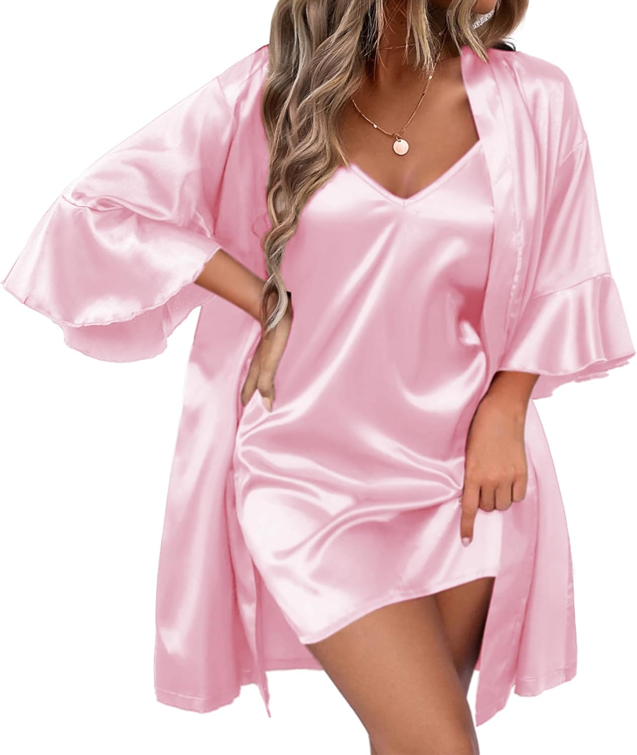 Ekouaer Women's Silk Robe Set for Bridal Parties and More