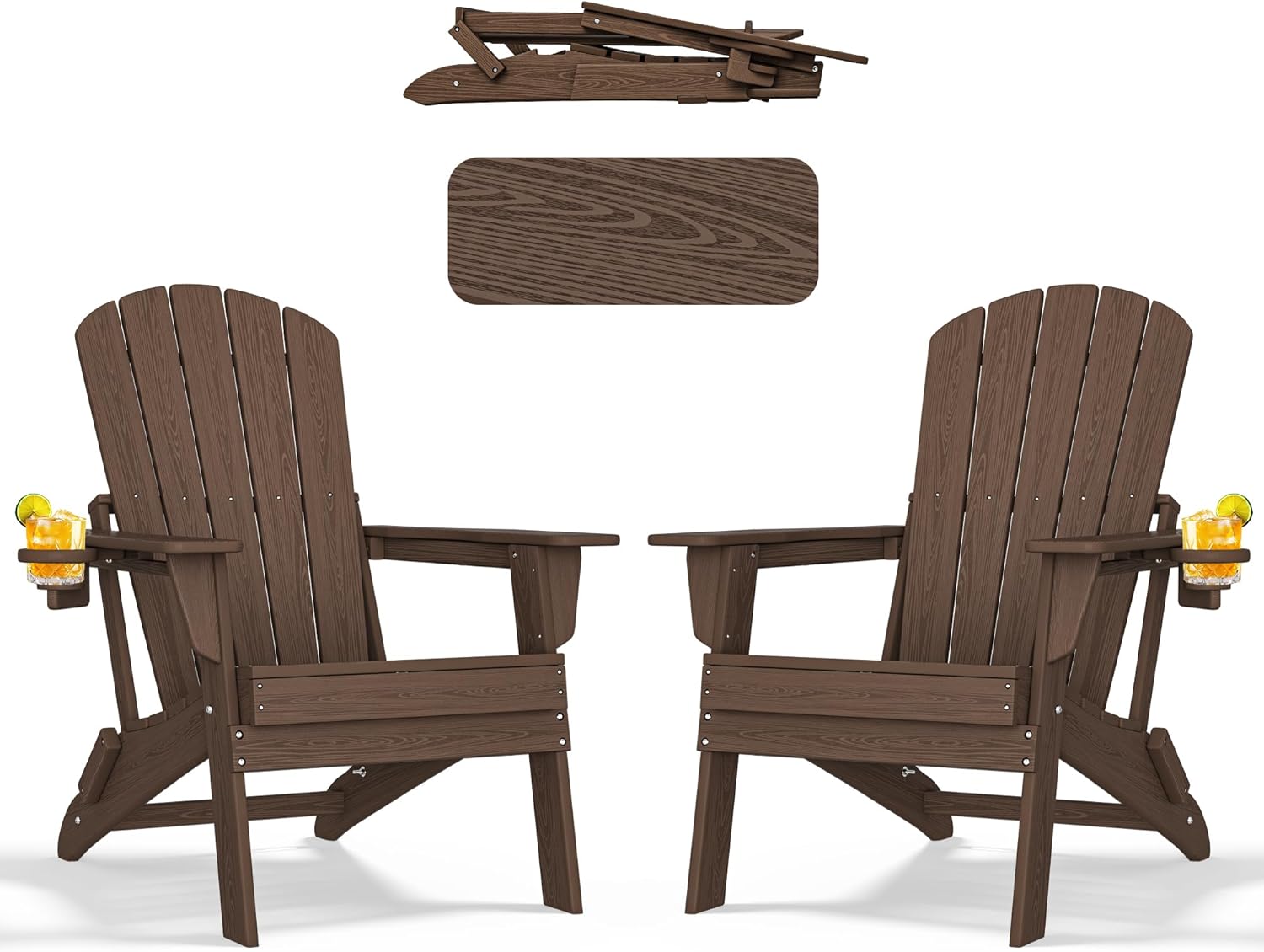 Folding Adirondack Chair Set of 2 with Cup Holder for Outdoors