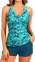 Women Tankini Swimsuits with Shorts Green Paisley - Tummy Control
