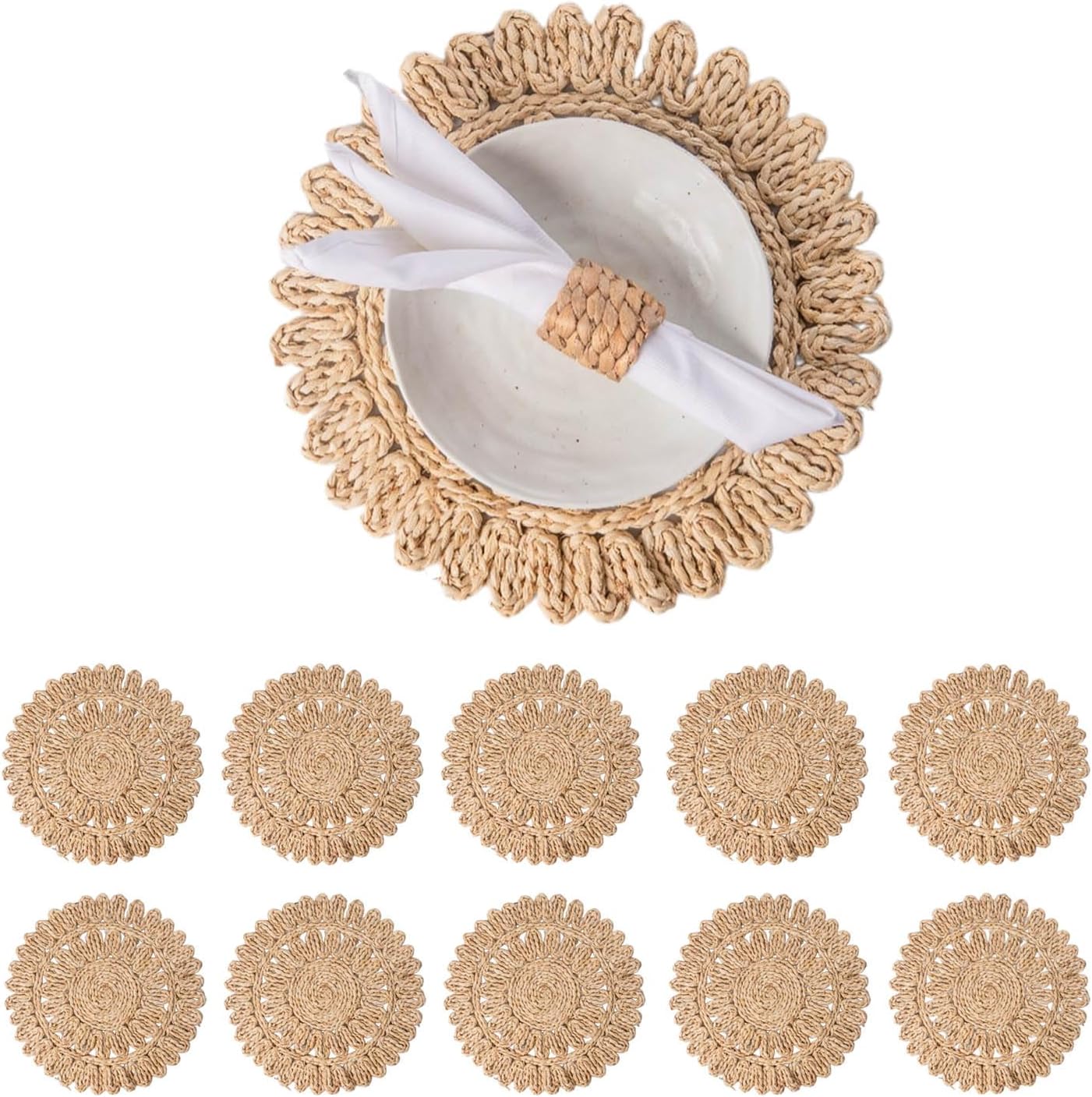Boho Rattan Placemats Set | Farmhouse Chic Table Mats