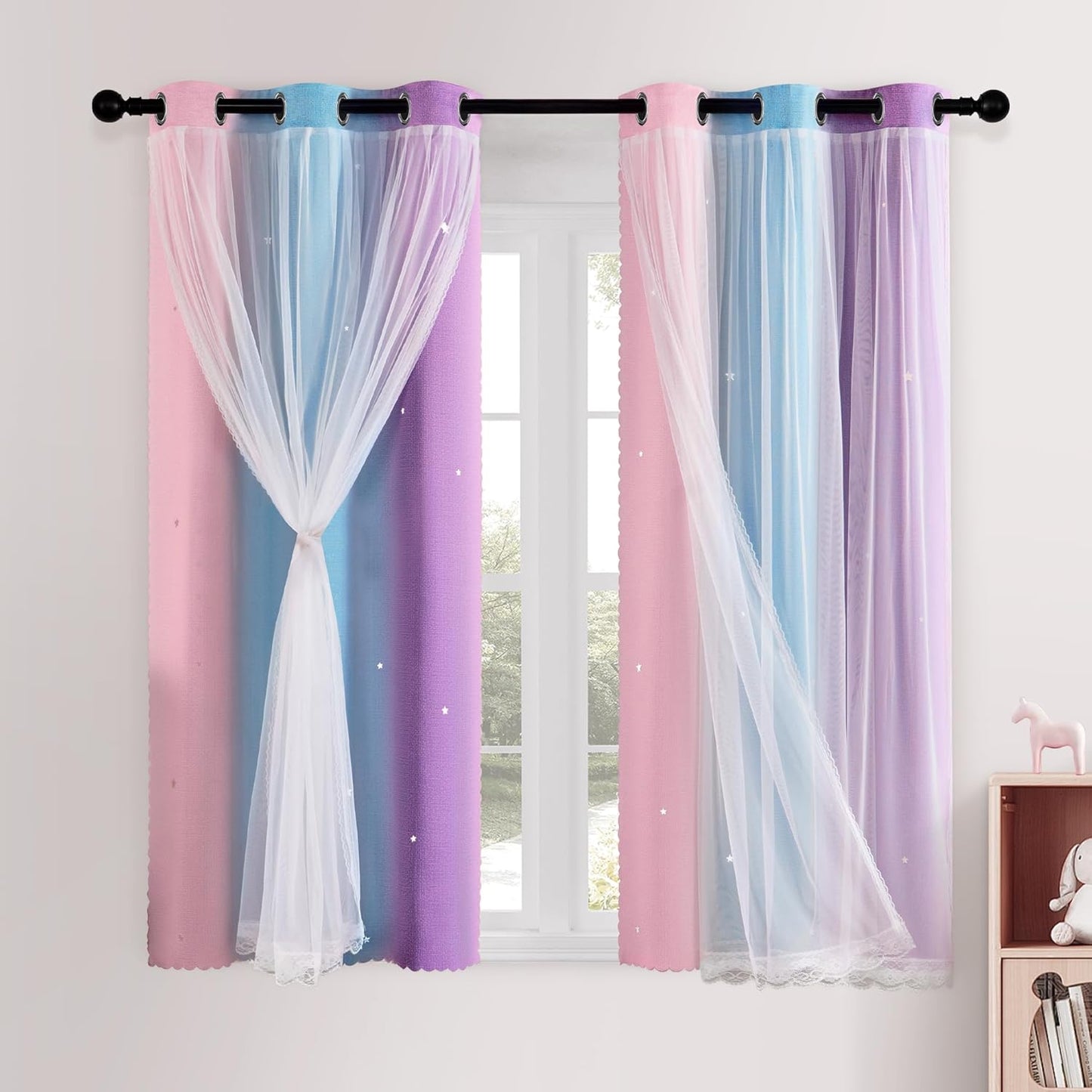 XiDi Blackout Curtains for Girls Bedroom with Star Design