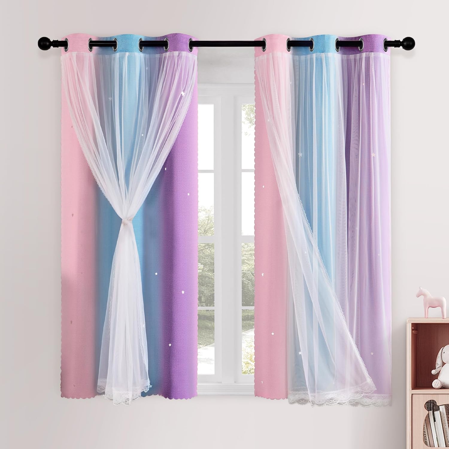 XiDi Blackout Curtains for Girls Bedroom with Star Design