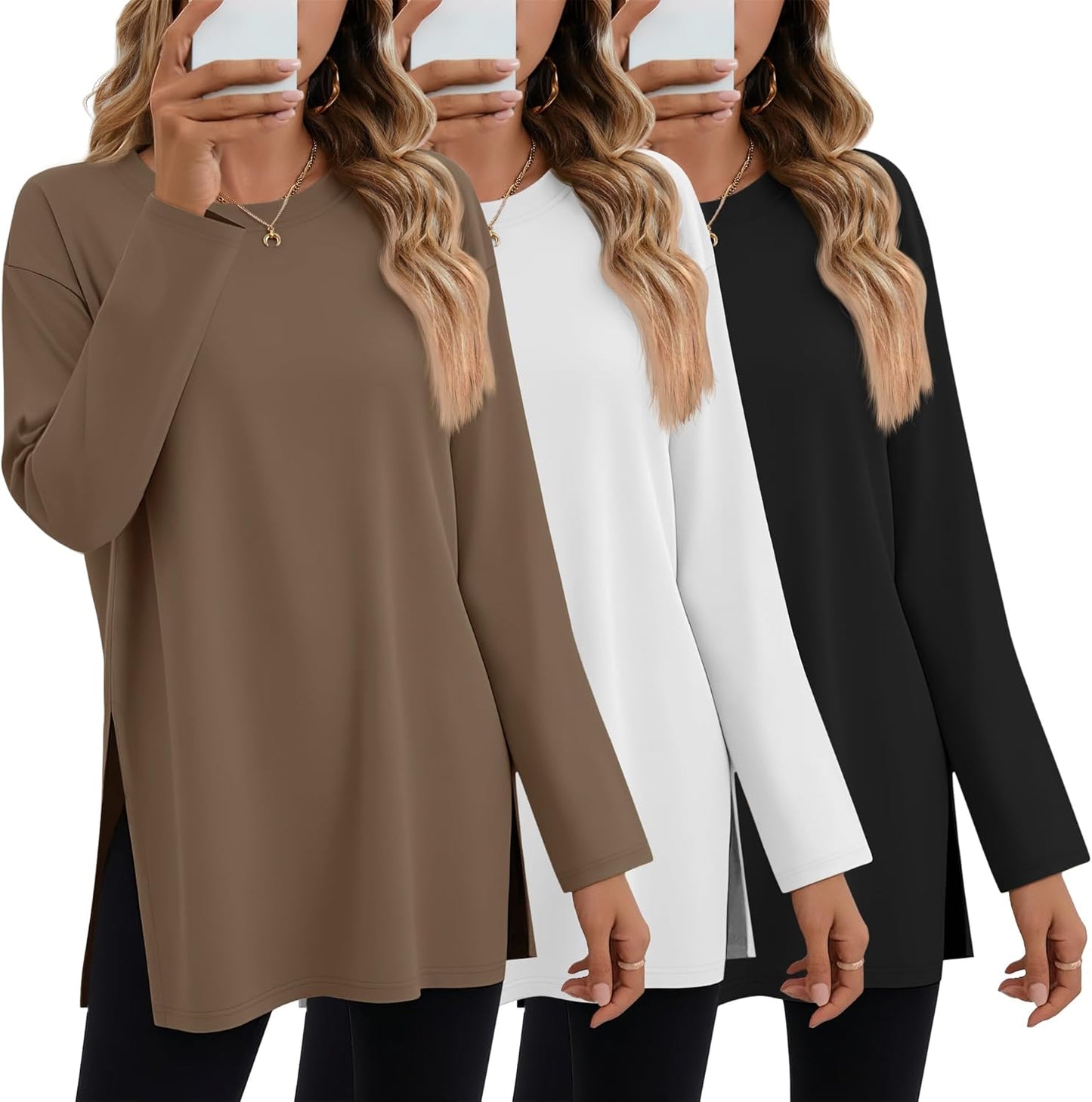 Oversized Long Sleeve Shirts for Women - Cotton Workout Tops