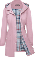 Bloggerlove Rain Jacket Women Lightweight Hooded Plaid Lined Trench