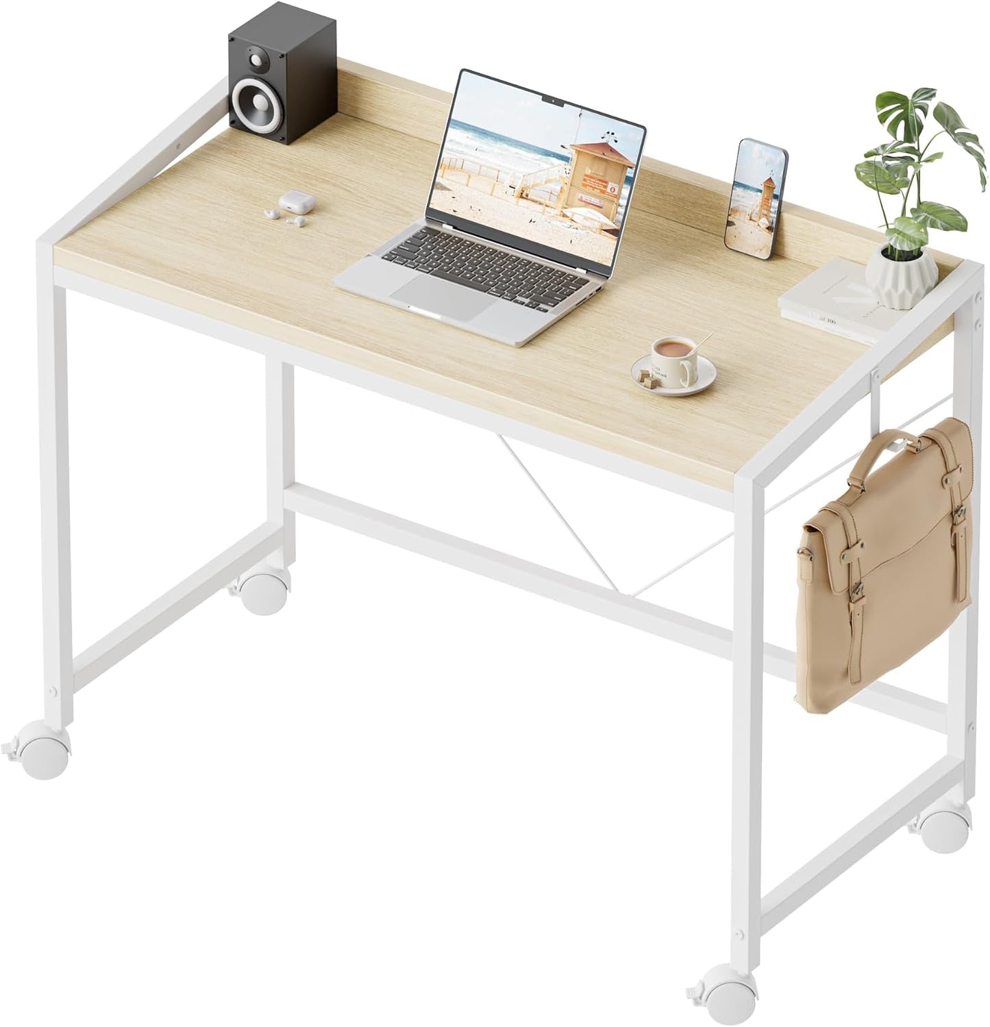 Mericonia Rolling Computer Desk with Wheels for Small Spaces