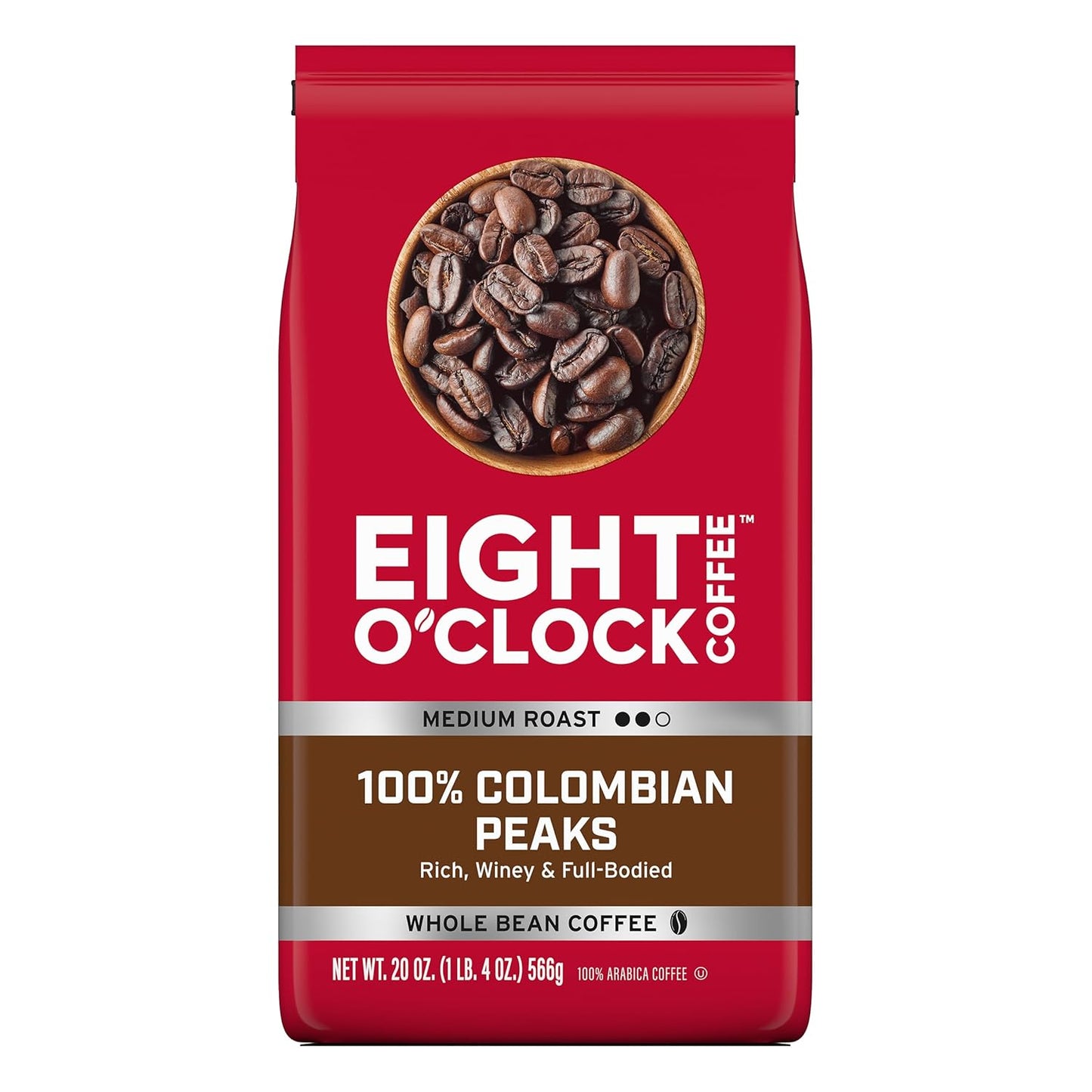 Eight O'Clock 100% Colombian Peaks, Medium Roast Whole Bean Coffee - Rich Arabica Flavor! 