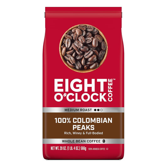 Eight O'Clock 100% Colombian Peaks, Medium Roast Whole Bean Coffee - Rich Arabica Flavor! 