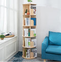 Rotating Wooden Bookshelf 360 Display - 5-Tier Space Saving Rack