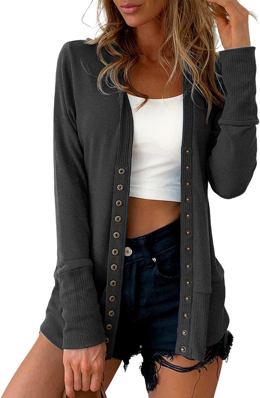 Traleubie Women's Long Sleeve V-Neck Button Down Cardigan