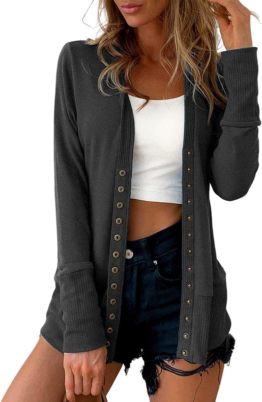 Traleubie Women's Long Sleeve V-Neck Button Down Cardigan