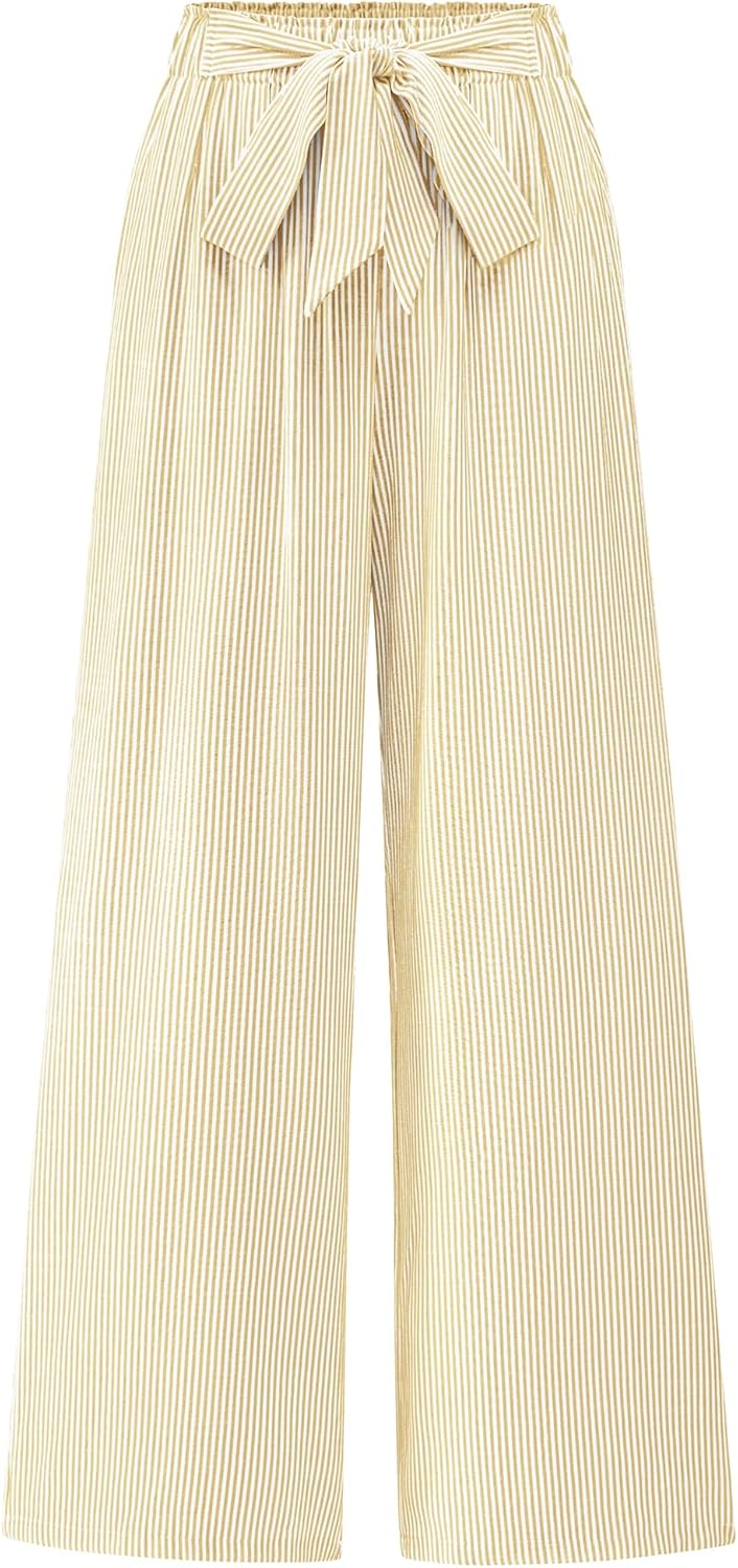 BTFBM Palazzo Pants for Women - Flowy Tie Knot Wide Leg Trousers
