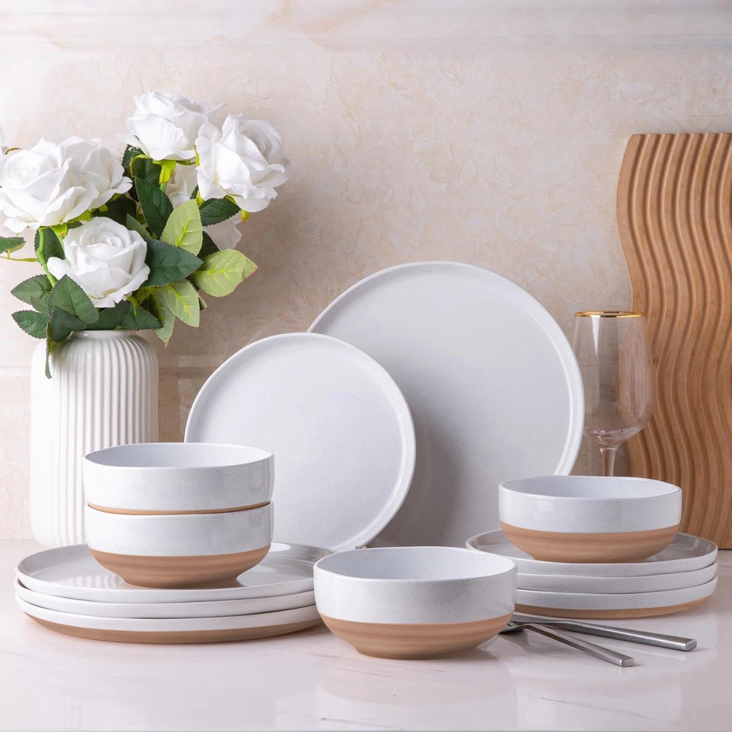 AmorArc Ceramic Dinnerware Set for 4, 12 Pieces Handpainted