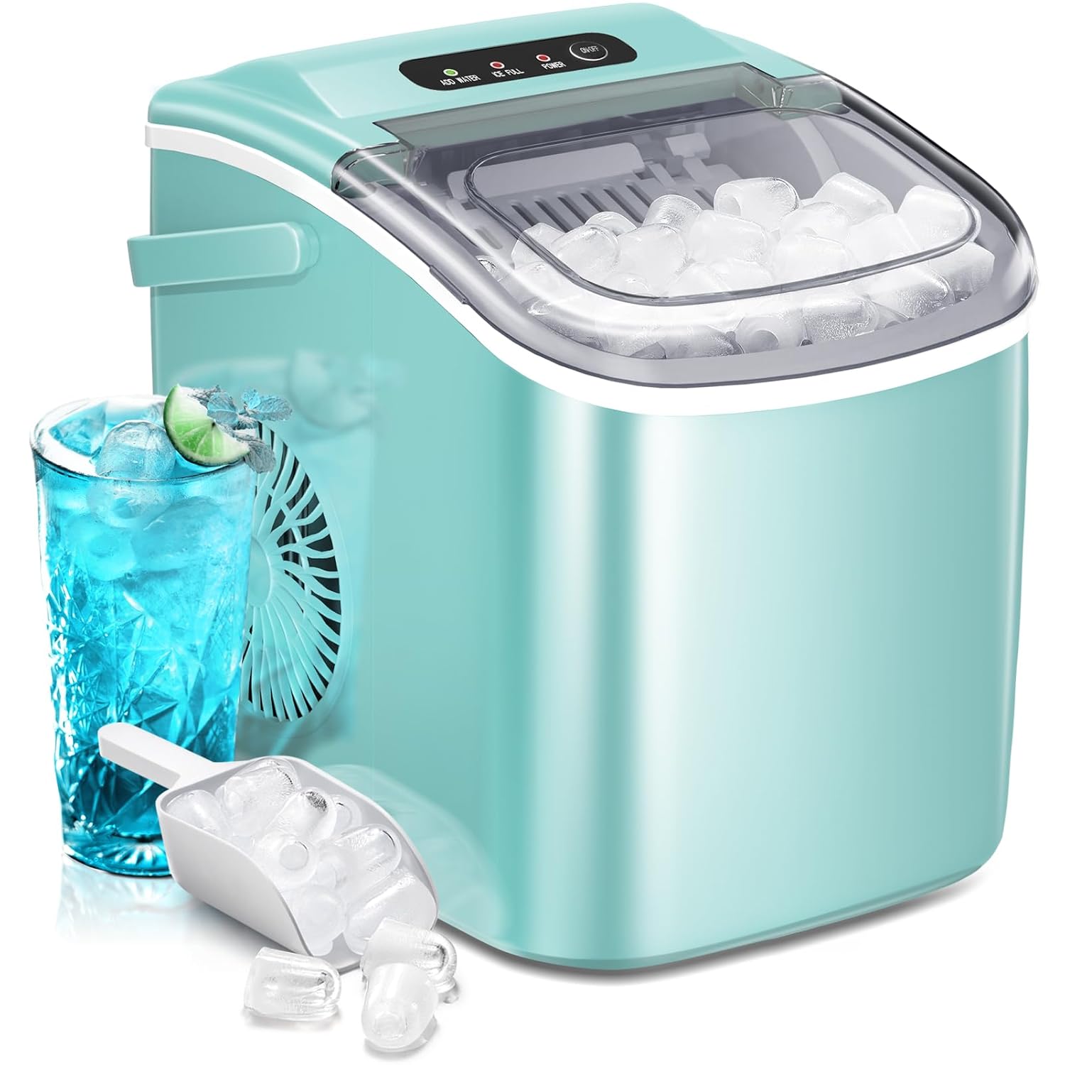 AGLUCKY Portable Ice Maker: 26Lbs/24H Fast Ice, Self-Cleaning, Green