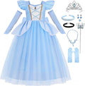Cinderella Costume for Girls Blue Princess Dress with Accessories Toys