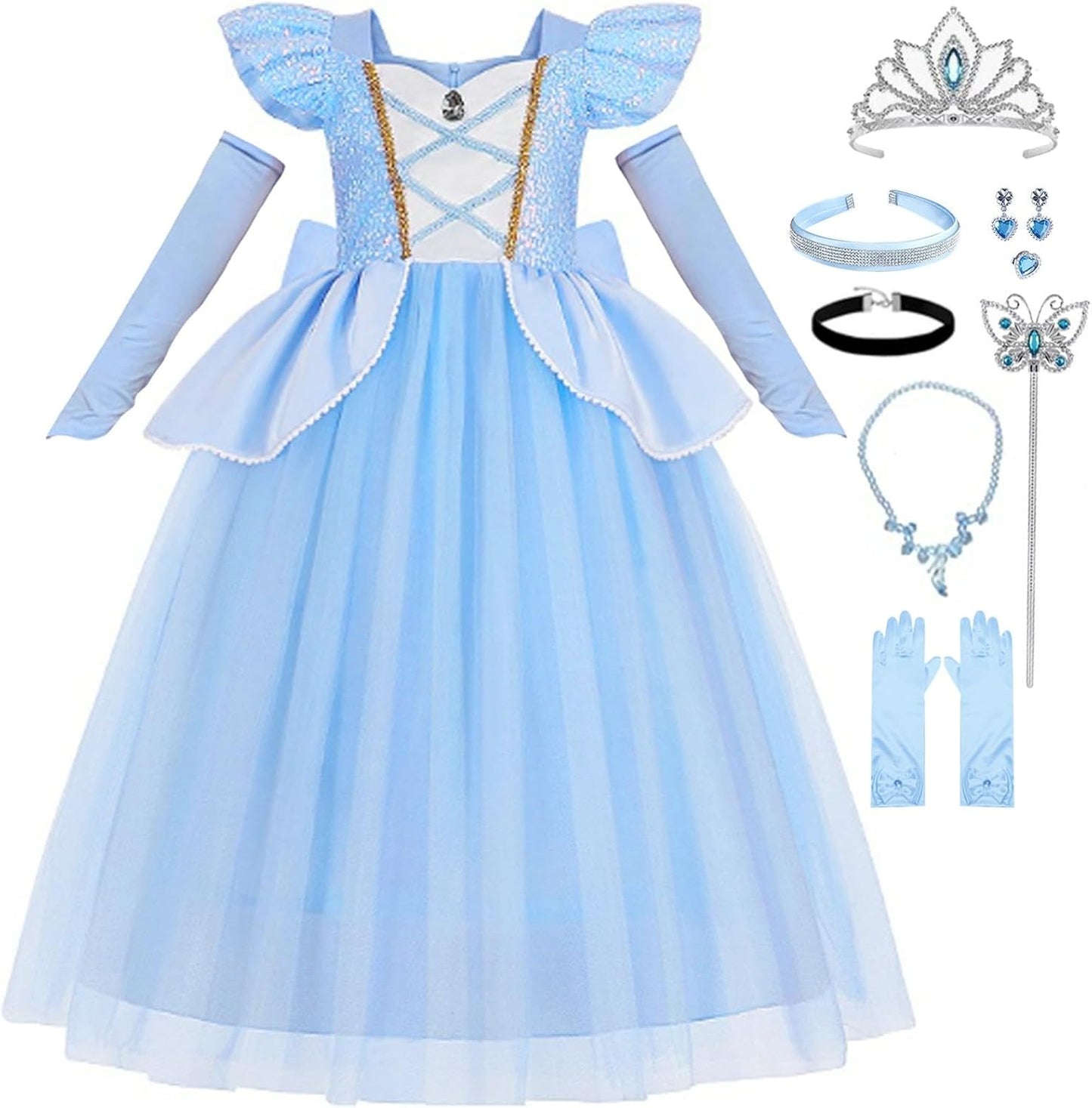 Cinderella Costume for Girls - Blue Princess Dress with Accessories