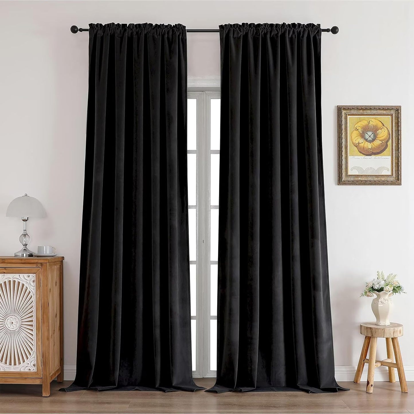 CUCRAF Black Velvet 100% Blackout Curtains for Luxurious Homes