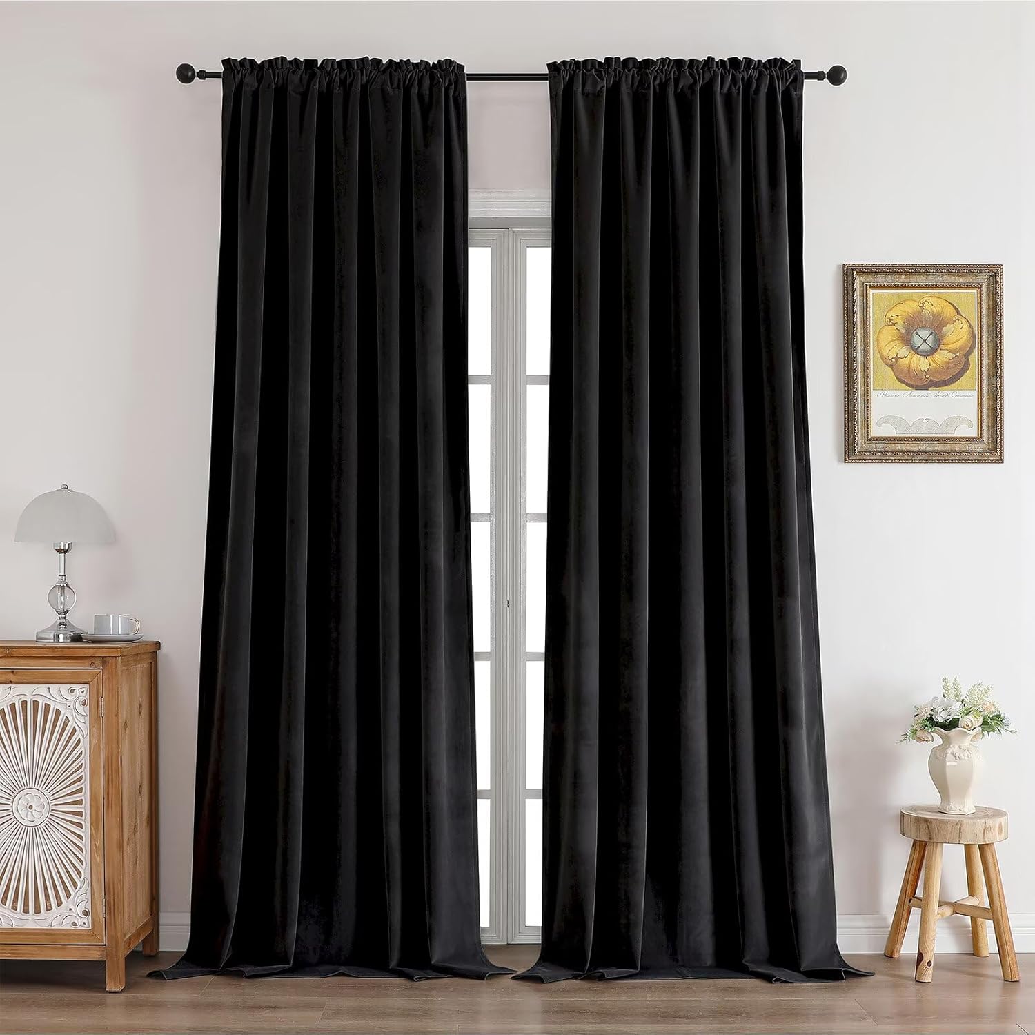 CUCRAF Black Velvet 100% Blackout Curtains for Luxurious Homes