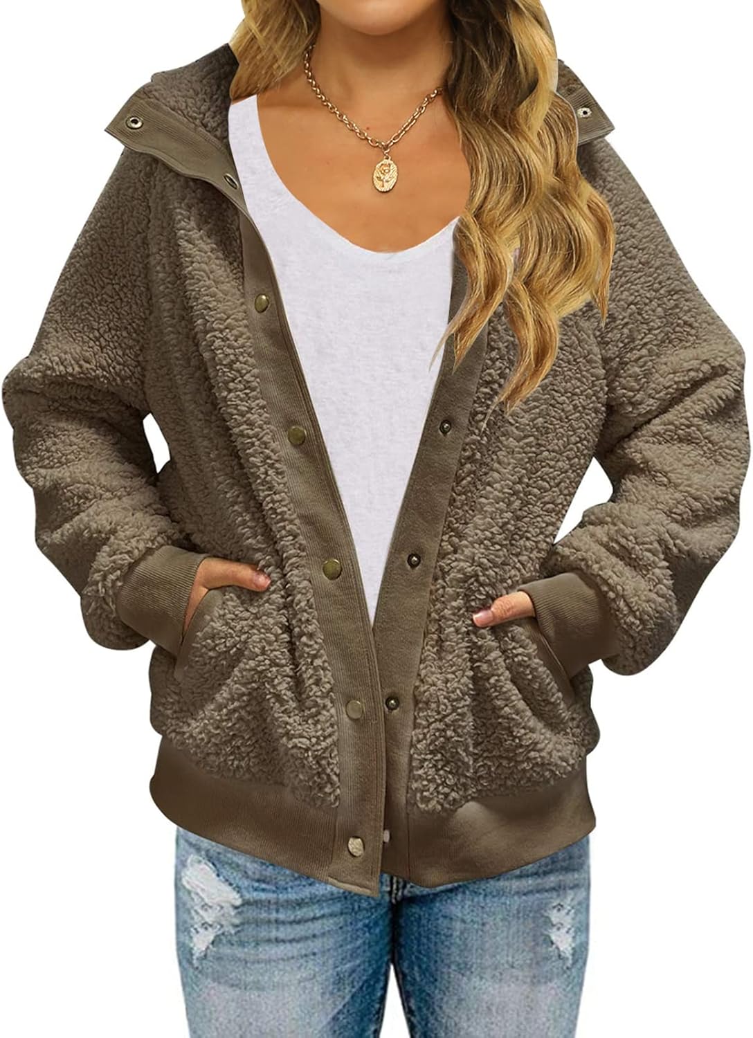 Fleece Sherpa Jacket for Women - Cozy Button Down Outerwear