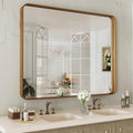 40x32 in Bathroom Mirror with Wood Grain Metal Frame - Clear Tempered
