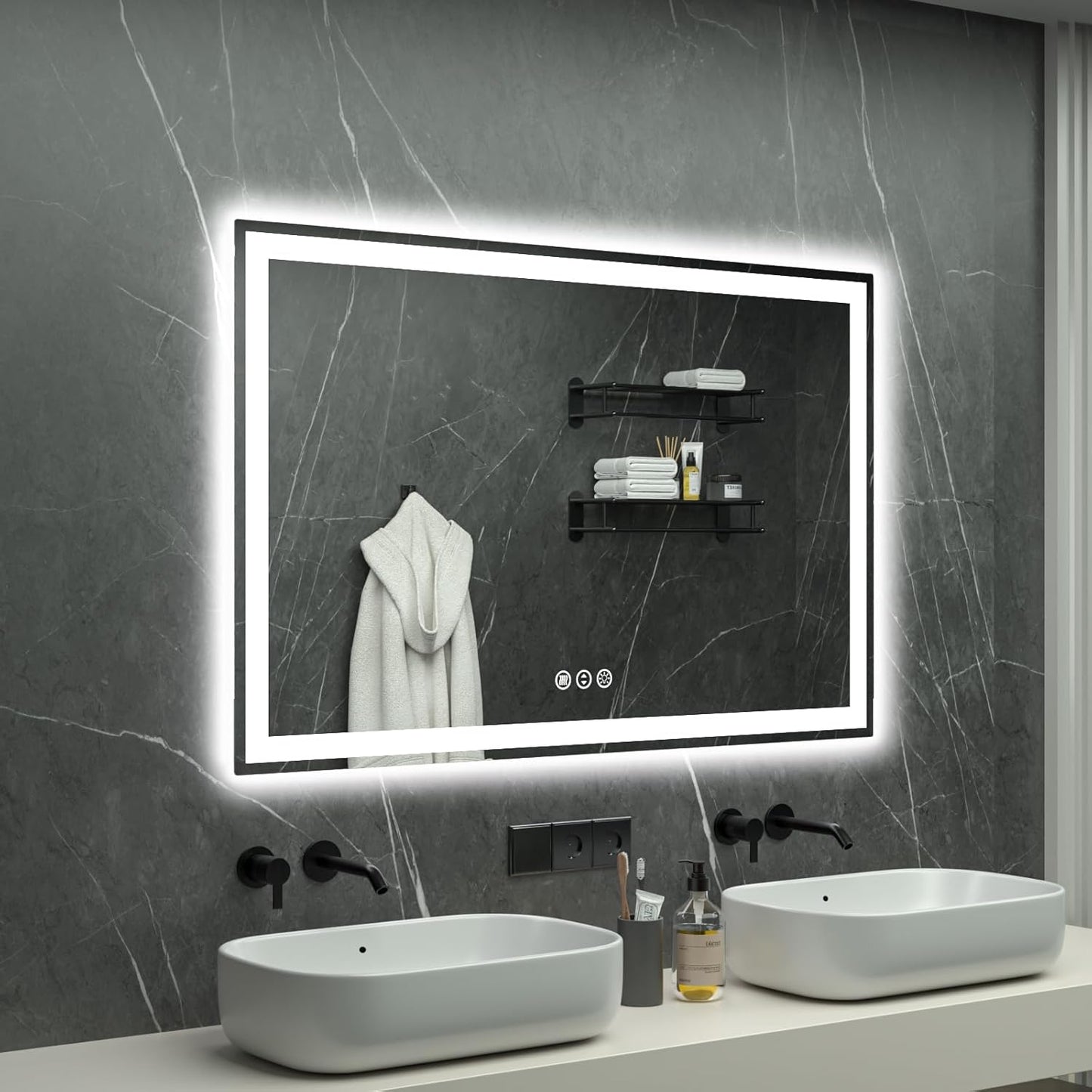 55x36 LED Bathroom Mirror with Lights and Anti-Fog Functionality