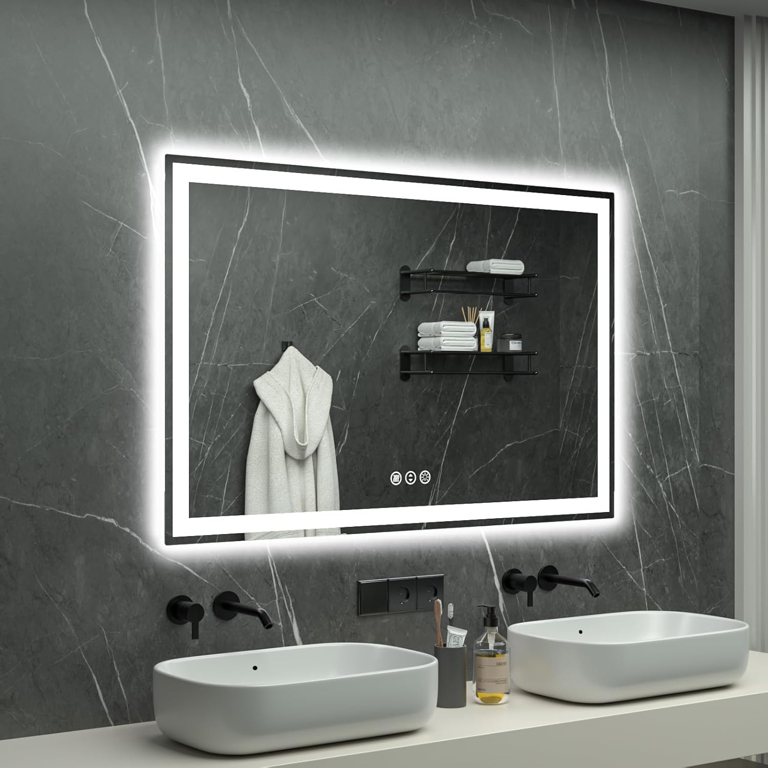 55x36 LED Bathroom Mirror with Lights and Anti-Fog Functionality