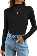 ZESICA Women's 2025 Fall Ribbed Turtleneck Slim Fit Tee - Cozy Layer