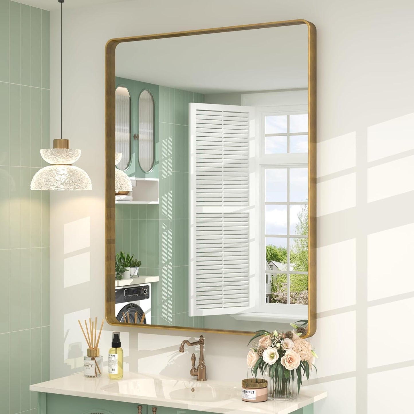 26x36 Gold Framed Mirror for Bathroom - Modern Brass Vanity