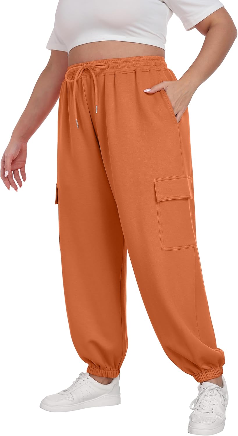 Plus Size Cargo Sweatpants for Women with Adjustable Drawstring