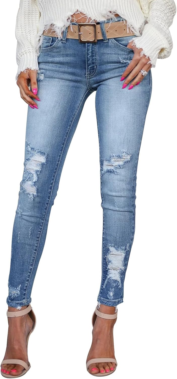 KUNMI Women's Skinny Ripped Trendy Jeans for Stylish Comfort