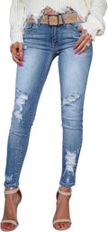 KUNMI Women's Skinny Ripped Trendy Jeans Distressed (Style WJ34)
