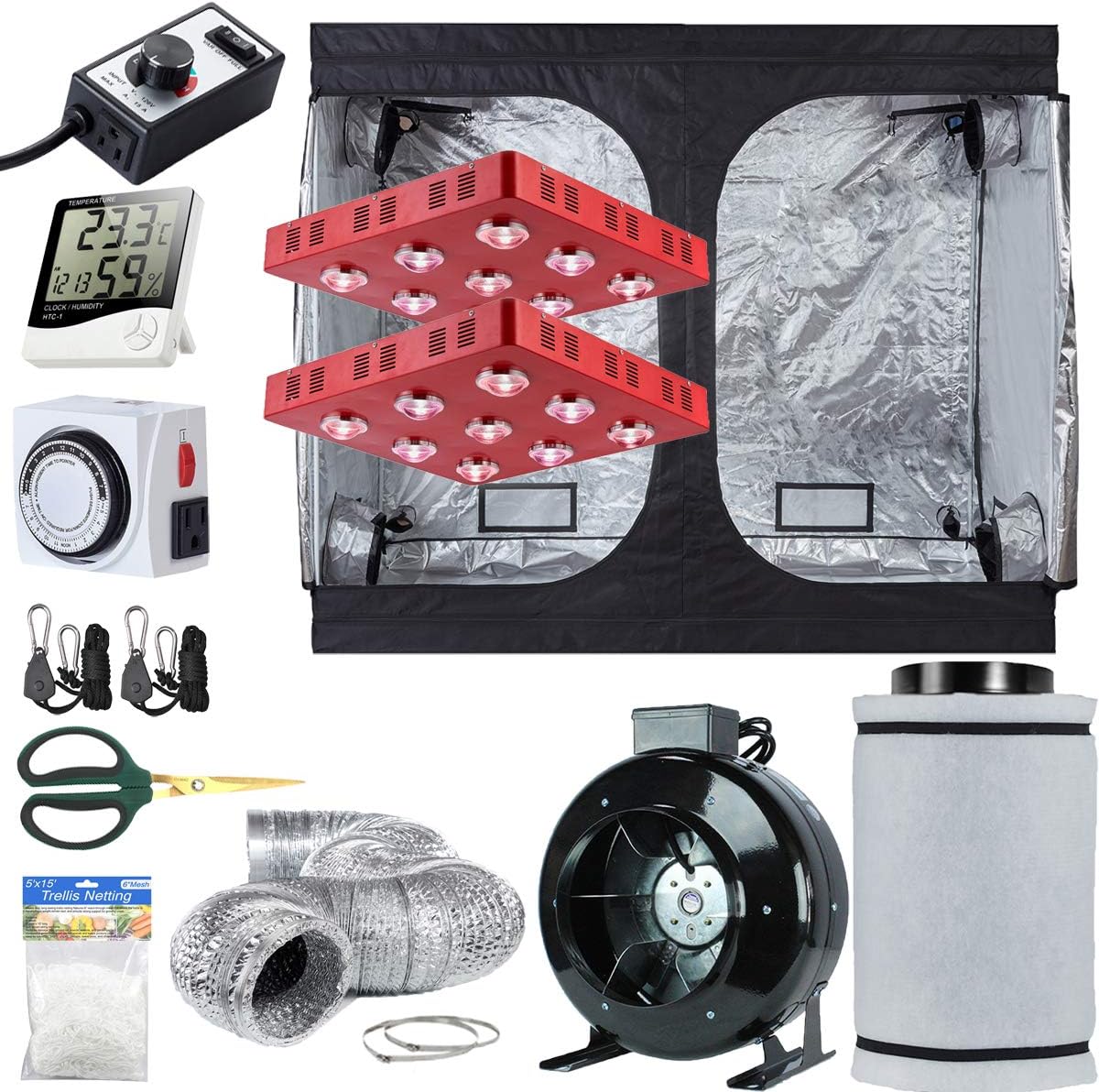 TopoLite 96x48 Complete Grow Tent Kit with 2X LED 1800W Lights