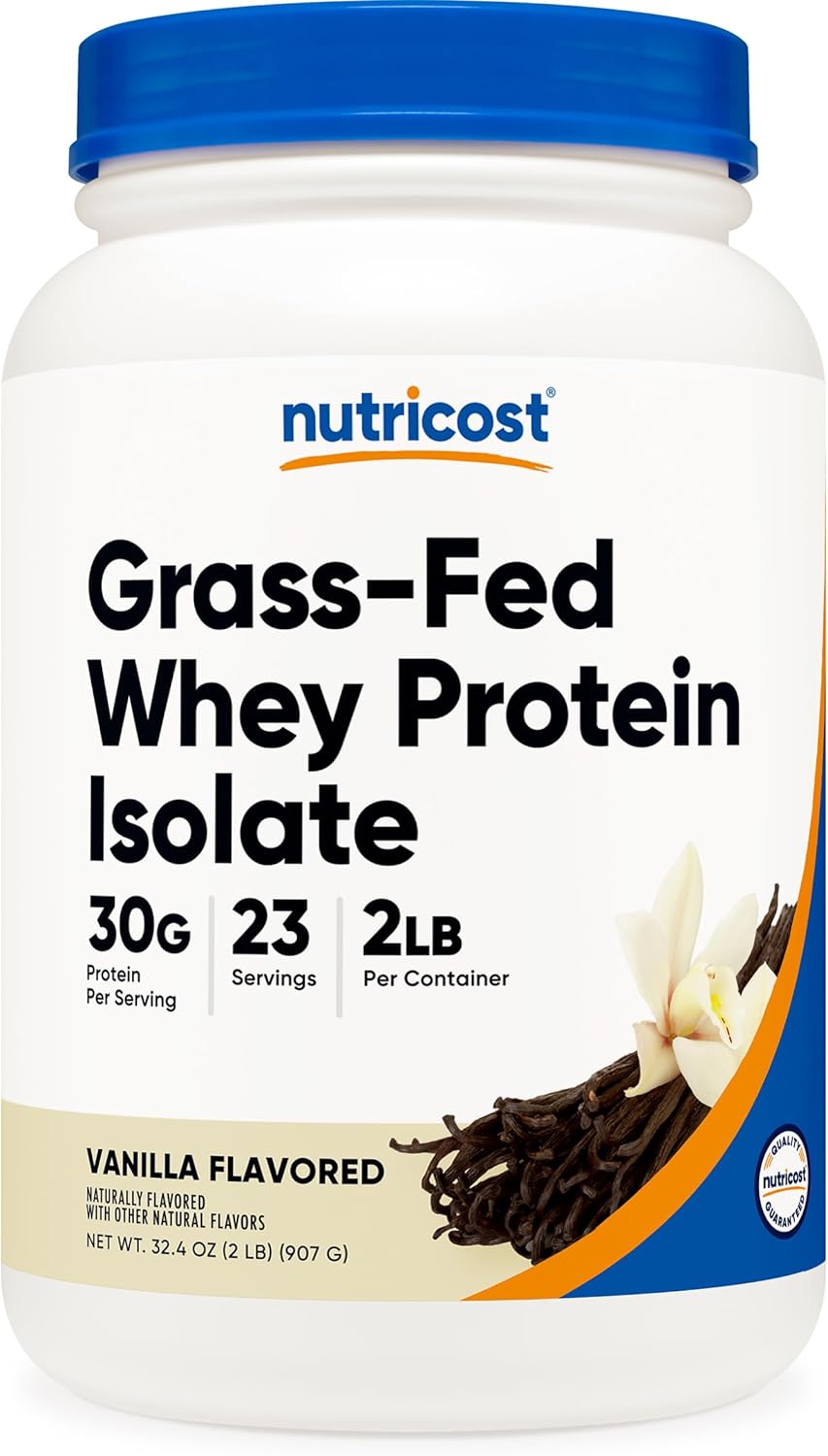 Nutricost Grass-Fed Whey Protein Isolate - Vanilla Flavor 2LBS