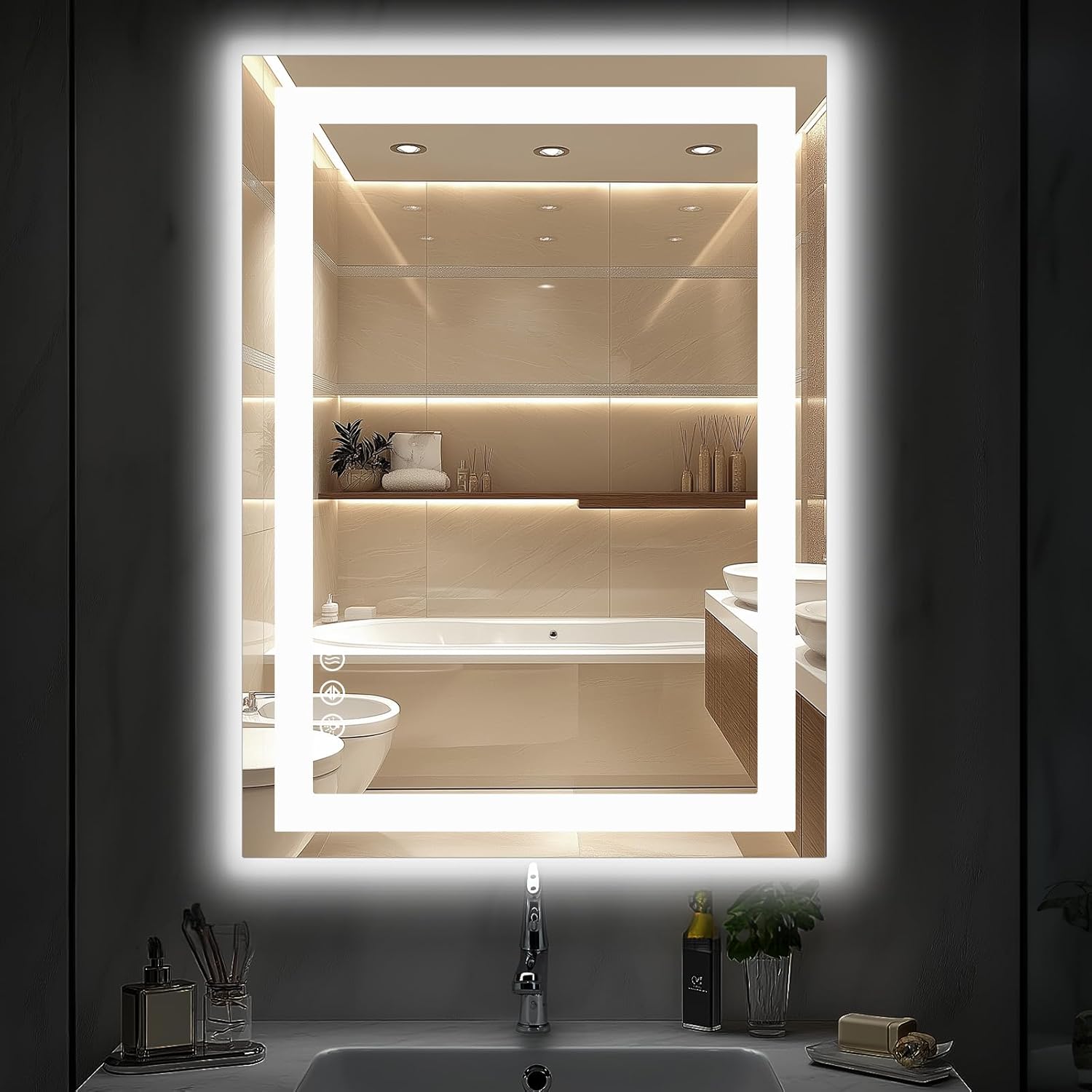 DUMOS 32x25 LED Bathroom Mirror with Anti-Fog and Lights